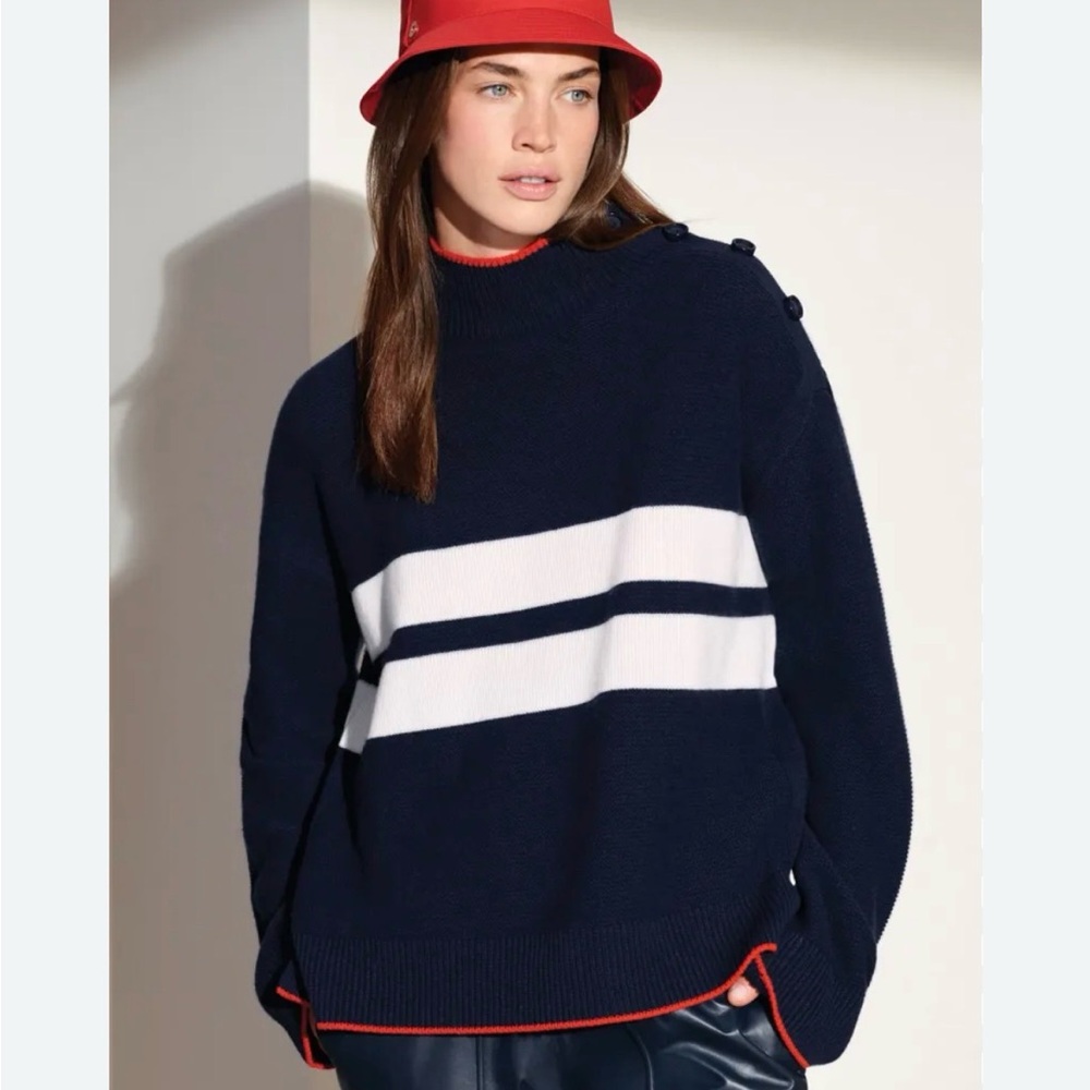 Loro Piana Black and Cream Striped Turtleneck Sweater
